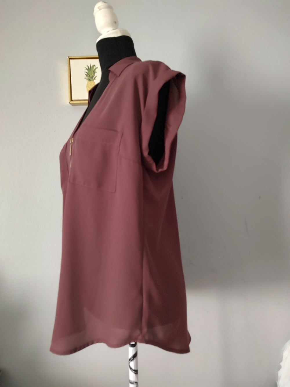 Express Womens Zip-Front Cap Sleeve Blouse - Mauve - Picture 2 of 11